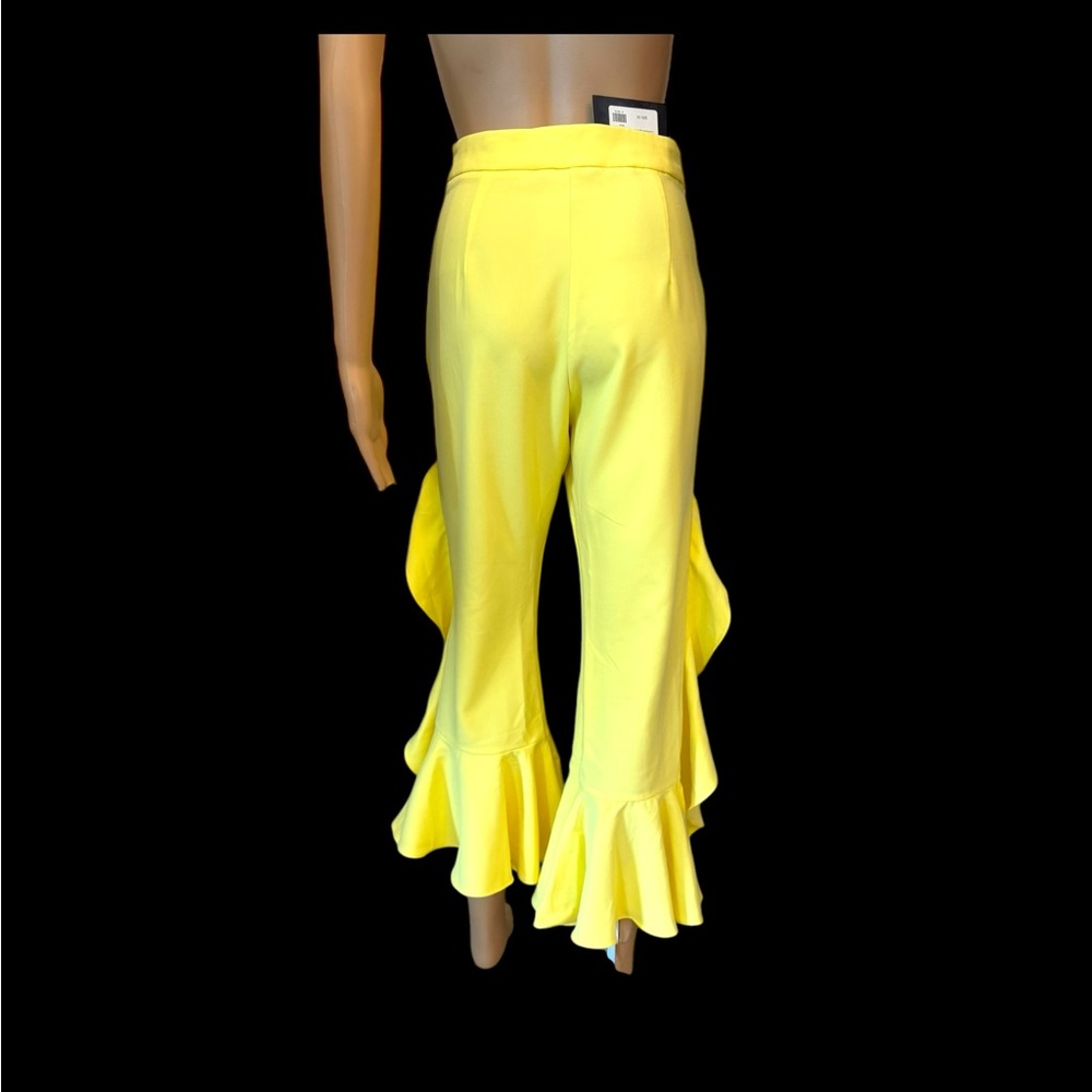 Bold Yellow Flared Ruffle Crop Stretch Pants - Picture 10 of 10
